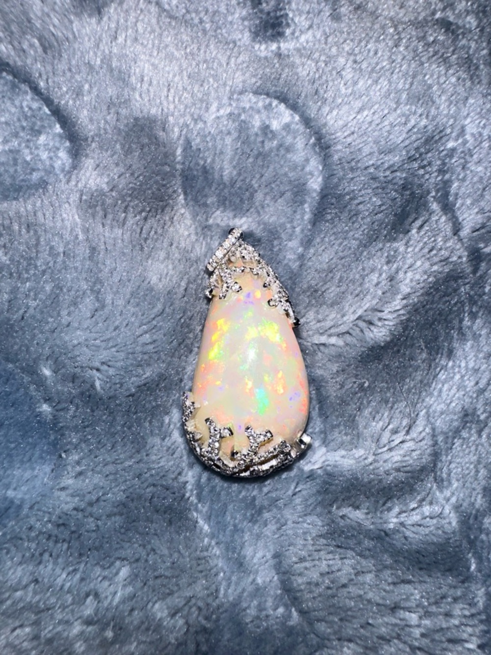 Opal Teardrop Pendant Necklace - White Opal with Silver Accents